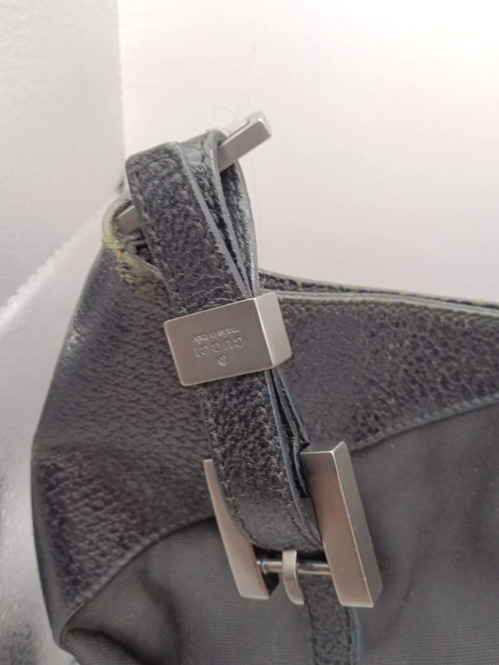 Gucci Black Canvas & Leather Hobo Shoulder Bag Made In Italy